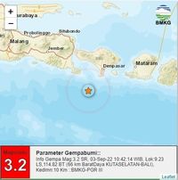 BMKG Bali Kembali Laporkan Gempa M 3 2 Guncang Kuta Selatan