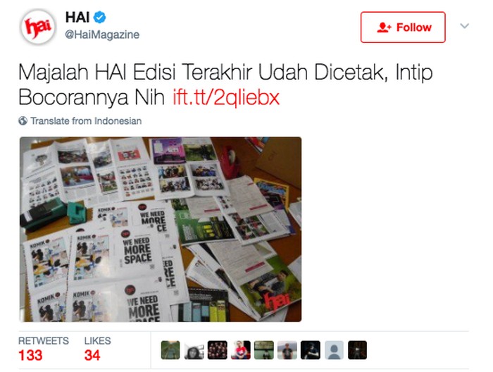 Pengumuman edisi cetak majalah Hai tutup. Foto: istimewa Pengumuman edisi cetak majalah Hai tutup. Foto: istimewa