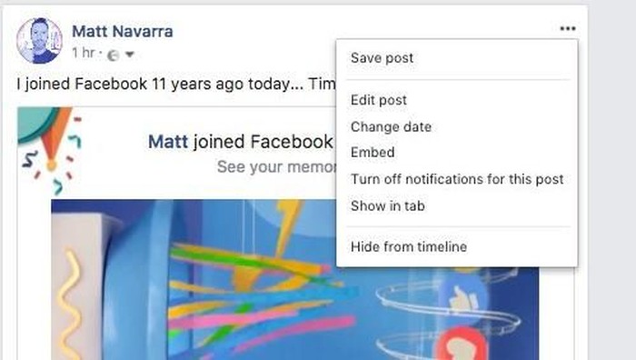 Menu sembunyikan postingan di Facebook versi web. Foto: istimewa Menu sembunyikan postingan di Facebook versi web. Foto: istimewa