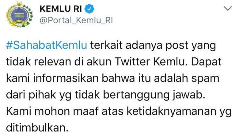 Kemlu Usut Penyebab Unggahan Gambar Tak Senonoh di Akun Twitter-nya