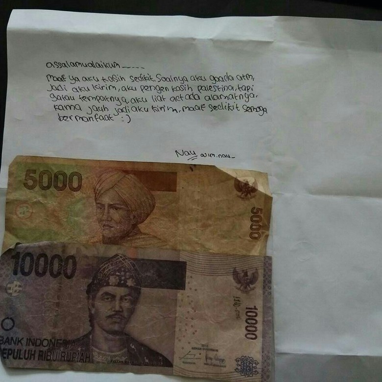 Cerita Bocah Nau yang Kirim Rp 15 Ribu dan Gambar untuk Palestina Cerita Bocah Nau yang Kirim Rp 15 Ribu dan Gambar untuk Palestina
