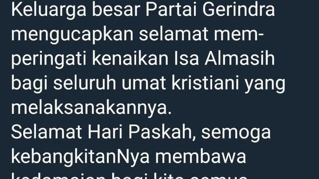 Ramai Dibahas, Tweet Gerindra Selamat Kenaikan Isa Almasih Dihapus Ramai Dibahas, Tweet Gerindra Selamat Kenaikan Isa Almasih Dihapus
