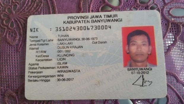 Pria bernama Tuhan di Banyuwangi.