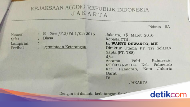 Ada Surat Permintaan Keterangan dari Kejagung kepada Wahyu Dewanto