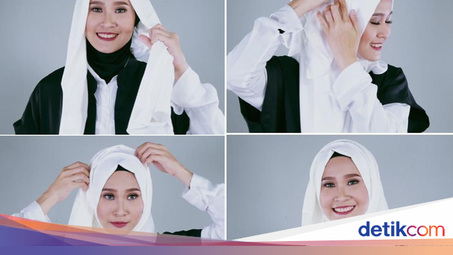 Tutorial Hijab dengan Kerudung Putih untuk Lebaran Hari 