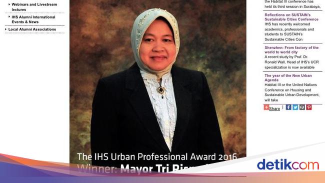 Risma Dapat Penghargaan dari IHS Erasmus University Rotterdam