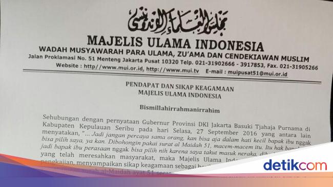 Mui Nyatakan Sikap Soal Ucapan Ahok Terkait Al Maidah 51 Ini Isinya
