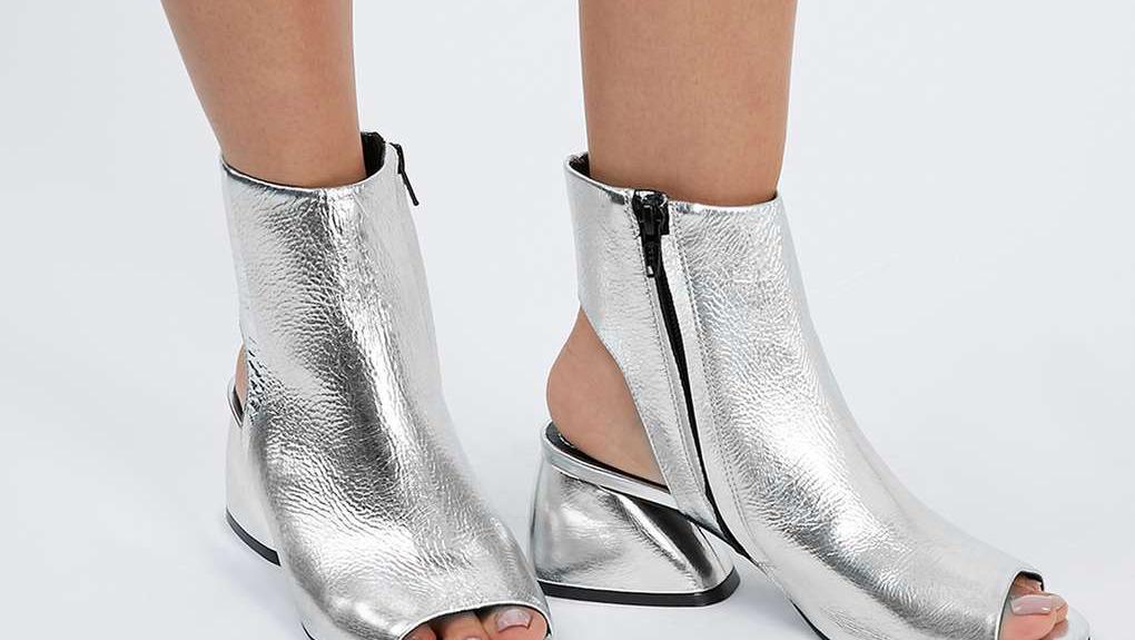 silver leather ankle boots