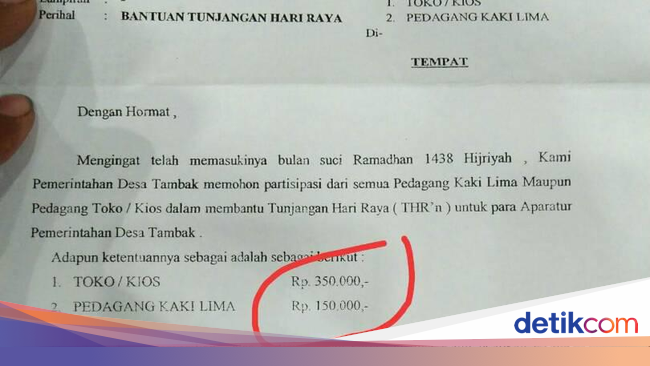 Duh Beredar Surat Permintaan THR Kepala Desa ke Toko di Serang