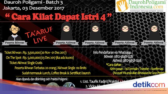 Seminar Cara Kilat Dapat 4 Istri Ditunda Jadi 3 Desember