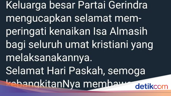 Ramai Dibahas, Tweet Gerindra 'Selamat Kenaikan Isa 
