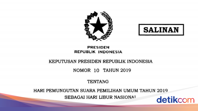 Pemerintah Keluarkan Keppres Libur Nasional 17 April 2019