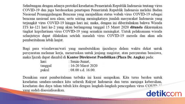 Antisipasi Corona Wisuda Its Di Hari Kedua Ditunda