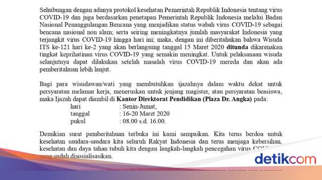 Antisipasi Corona Wisuda Its Di Hari Kedua Ditunda