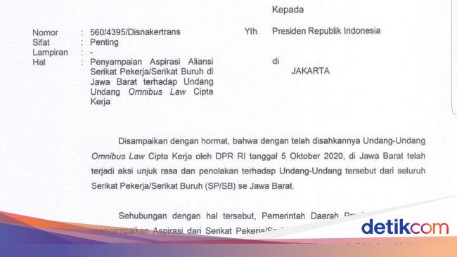 Ini Isi Surat Ridwan Kamil Ke Jokowi Soal Buruh Tolak Omnibus Law