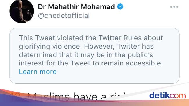 Hapus Cuitan Mahathir, Twitter Ungkap Alasannya