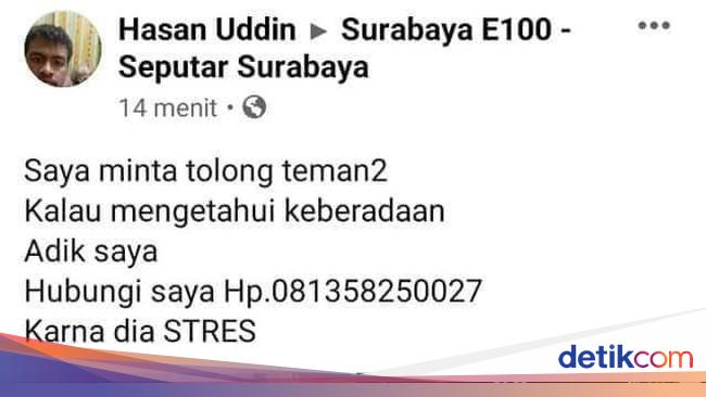 Viral Kakak di Surabaya Cari Adik Hilang Diduga Bunuh Diri 