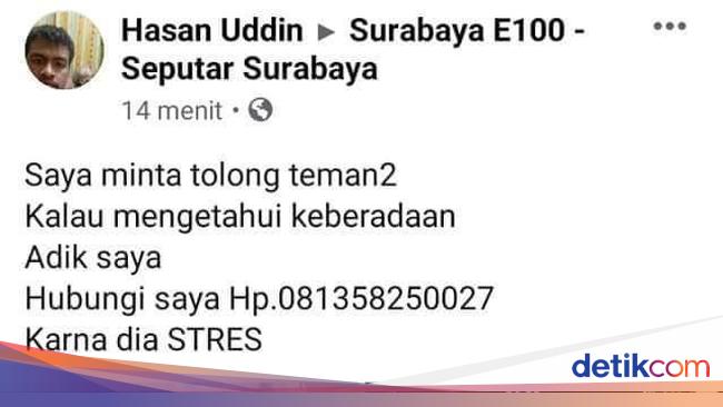 Viral Kakak di Surabaya Cari Adik Hilang Diduga Bunuh Diri  Viral Kakak di Surabaya Cari Adik Hilang Diduga Bunuh Diri