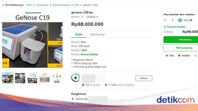 Alat Tes Corona Genose Beredar Di Lapak Online Harga Sampai Rp 99 Juta