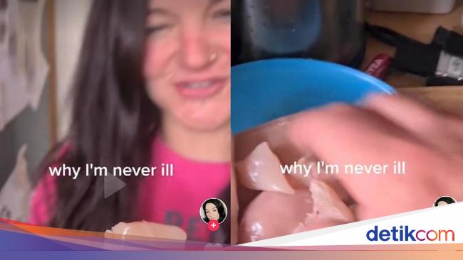Wanita Ini Pamer Hobinya Makan Daging Ayam Mentah di TikTok Wanita Ini Pamer Hobinya Makan Daging Ayam Mentah di TikTok