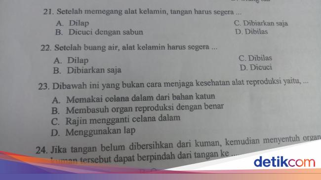 Soal  Ujian  SD Bahas Ganja Alat Kelamin Disdikbud Akan   Soal  Ujian  SD Bahas Ganja Alat Kelamin Disdikbud Akan