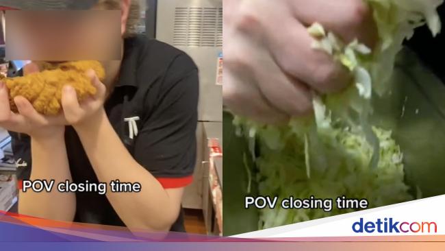 Chaotic!  This KFC waiter was arrested while he was licking fried chicken