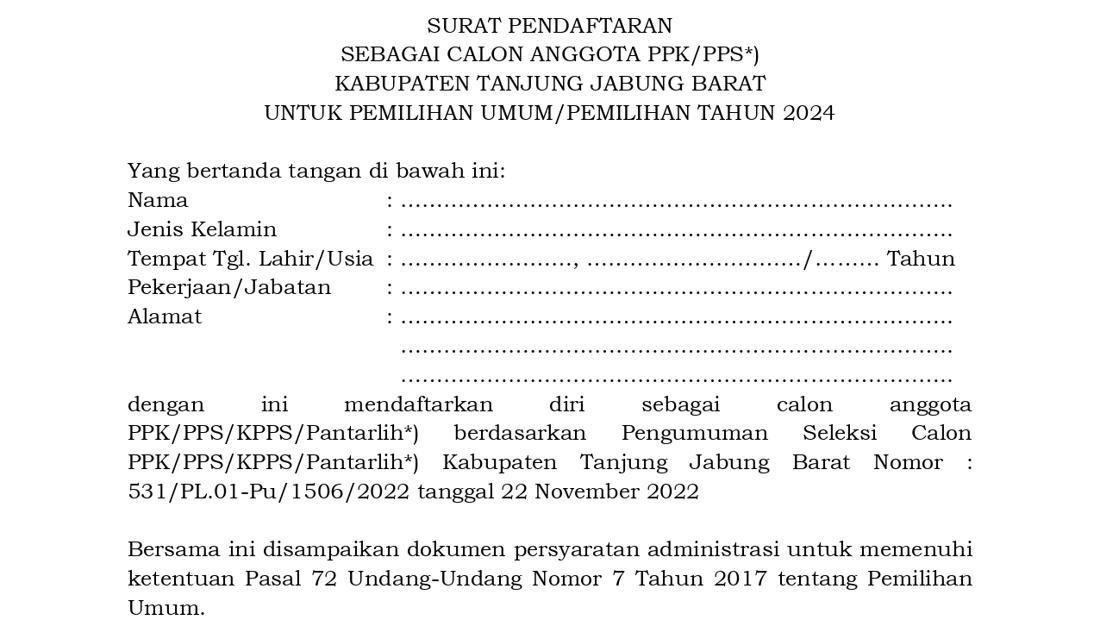 Surat Pendaftaran Pantarlih Pemilu 2024: Cara Isi Dan Link Download