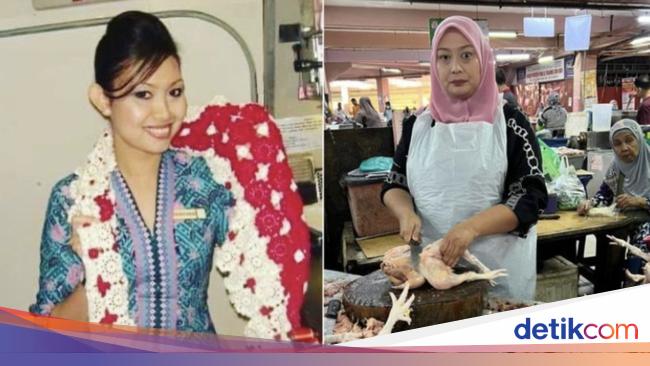 13 years as a flight attendant, this woman now sells chicken pieces at the market