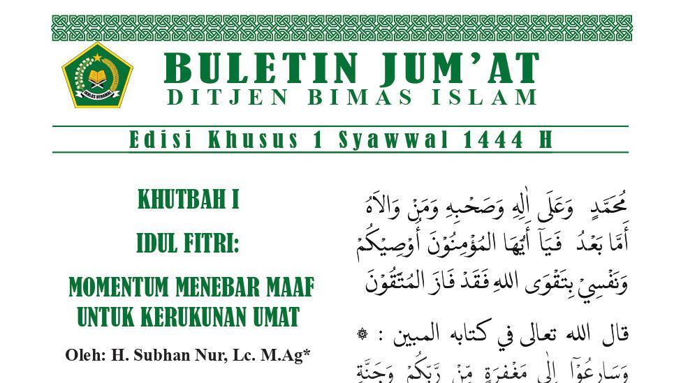 Naskah Khutbah Idul Fitri 2023 Resmi Kemenag Dan Link Download