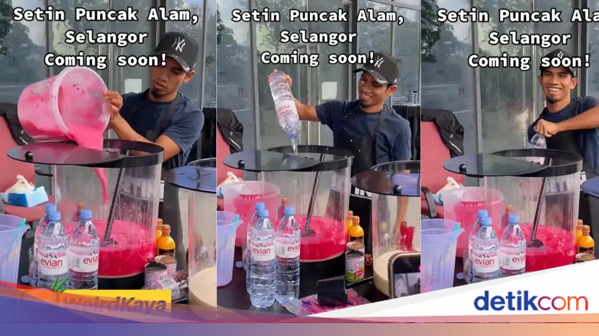 Gokil! Penjual Minuman Kaki Lima Ini Pakai Air Mineral Merek Evian