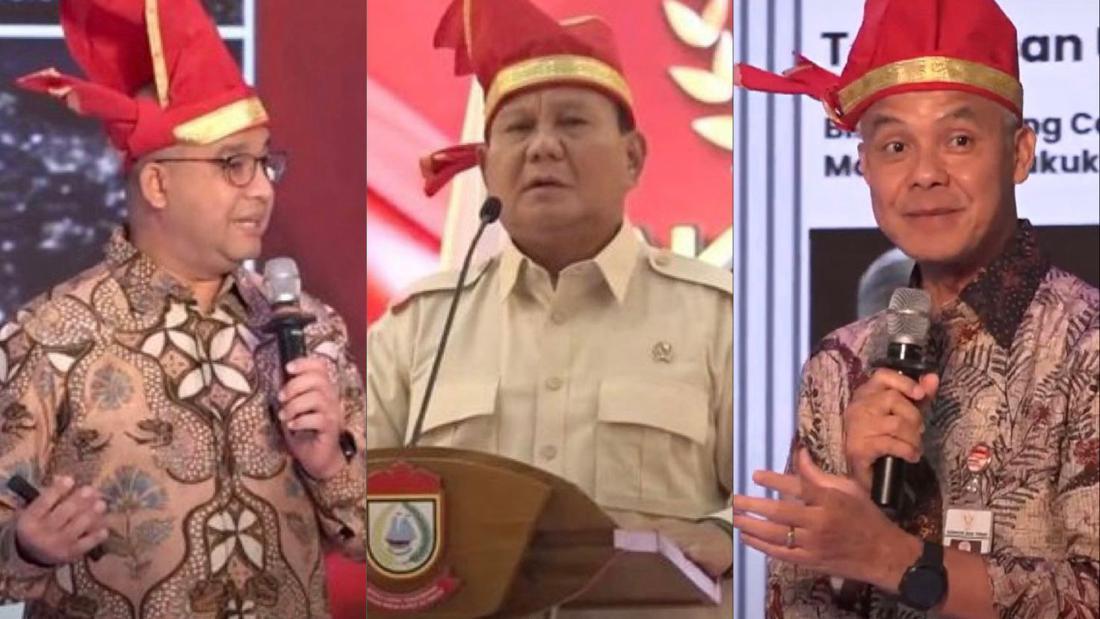 Momen Ganjar, Anies, Prabowo Pakai Passapu, Topi Merah Khas Sultan ...