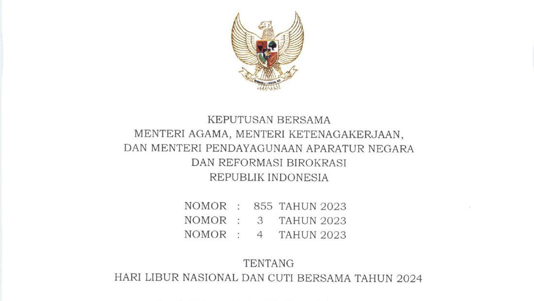 Ini SKB 3 Menteri Tentang Hari Libur Nasional Dan Cuti Bersama 2024