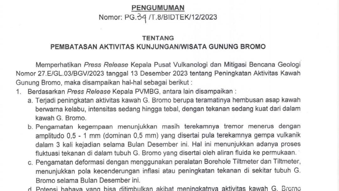 Imbauan PVMBG Soal Peningkatan Aktivitas Gunung Bromo