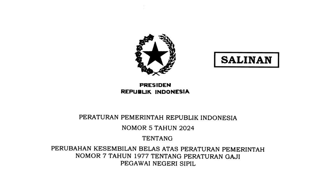 PP Nomor 5 Tahun 2024 Tentang Gaji PNS: Isi Dan Link Download