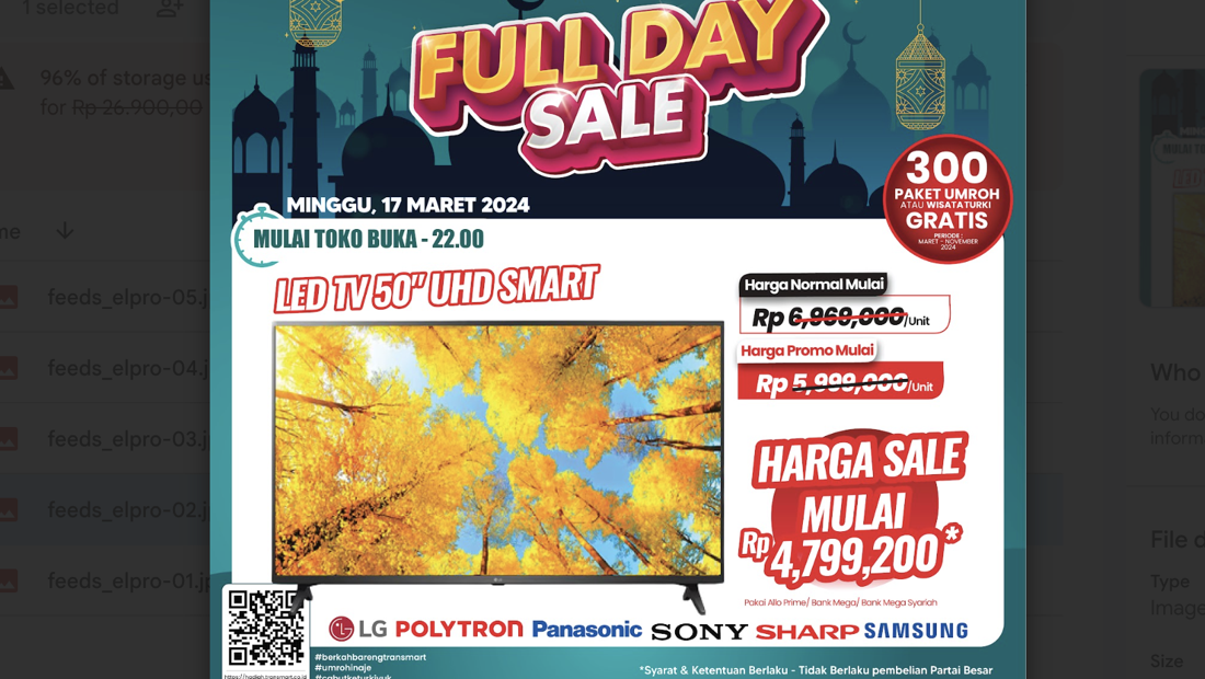 TV LED 50 UHD Smart TV Diskon Rp 2,1 Juta Di Transmart Full Day Sale