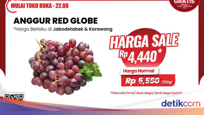 Beli Anggur Red Globe di Transmart Full Day Sale Murah Meriah, Cuma Rp 4 Ribuan