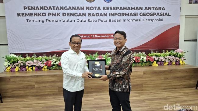 Kemenko PMK dan Badan Geospasial Teken MoU Lanjutkan Kebijakan Satu Peta