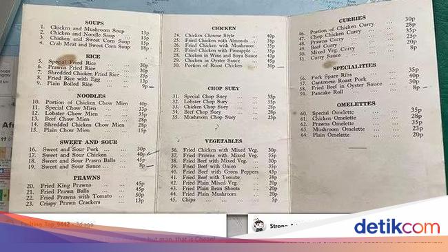 Harga Menu Chinese Food dari Tahun 1970 Bikin Kaget, Mulai Rp 3 Ribuan!