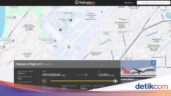 Sedih, FlightRadar24 Sempat Rekam Air India 8 Menit Terakhir