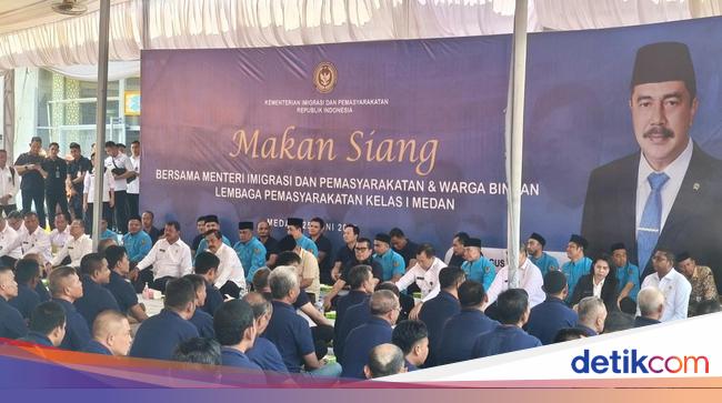 Pesan Tegas Menteri Agus ke Para Napi Lapas Medan Saat Makan Bareng