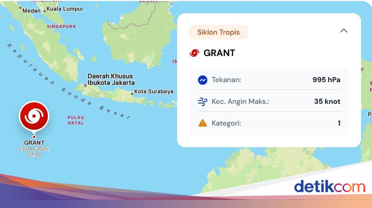Bibit Siklon 93S Berkembang Jadi Siklon Grant, Posisinya di Selatan Lampung