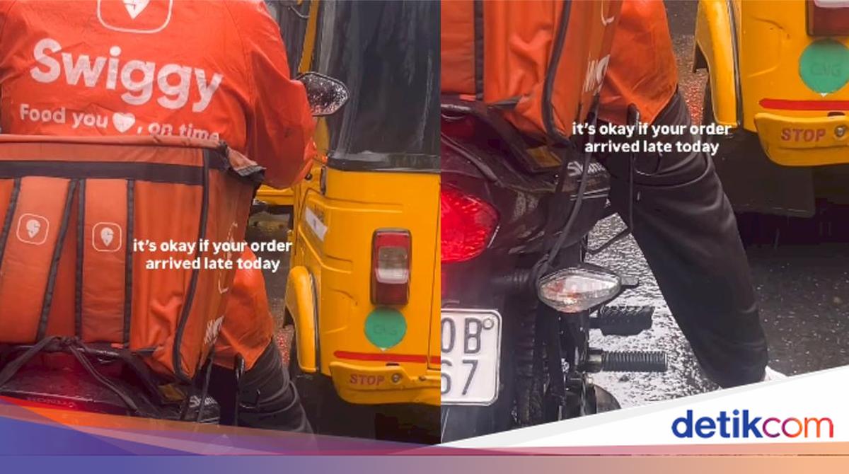 Demi mengantar pesanan makanan pelanggan tepat waktu, seorang pengantar rela menerjang hujan. Kegigihannya menyentuh hati banyak netizen. ?