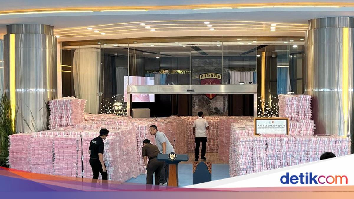 Penampakan Gunungan Uang Rp 6,6 T Hampir Tutupi Pintu Gedung Kejagung