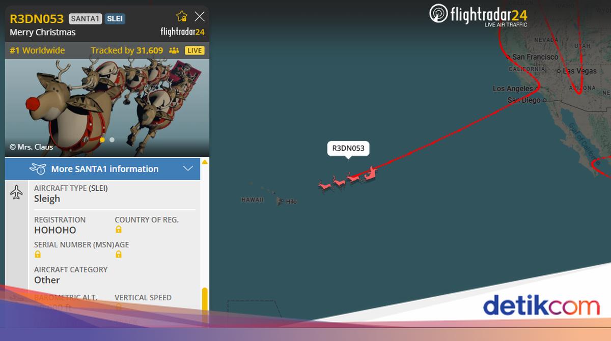 Hari Natal selalu identik dengan Sinterklas yang terbang membagikan hadiah. Yuk, cek posisi terbang Santa dengan aplikasi Flightradar24.