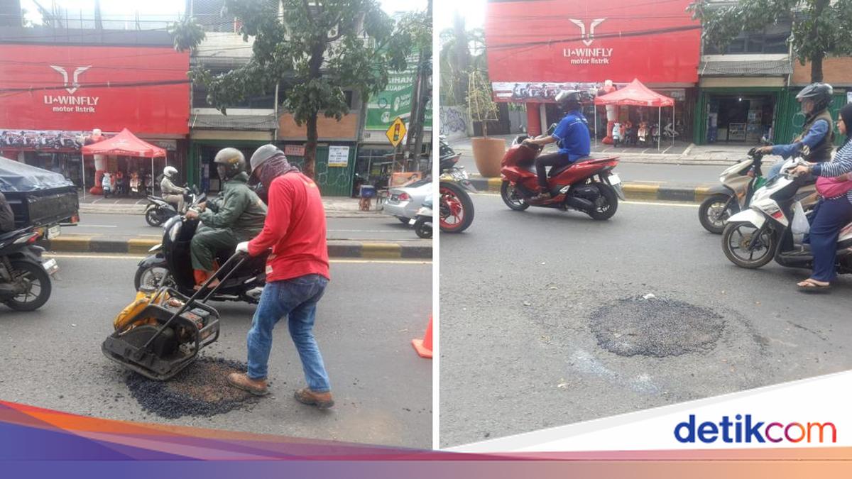 Bikin Pemotor Celaka, Jalan Berlubang di Tangsel Akhirnya Ditambal