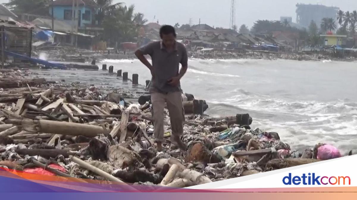 Tepi Pantai Teluk Pandeglang Dipenuhi Sampah Kayu, Diduga dari Luar Banten