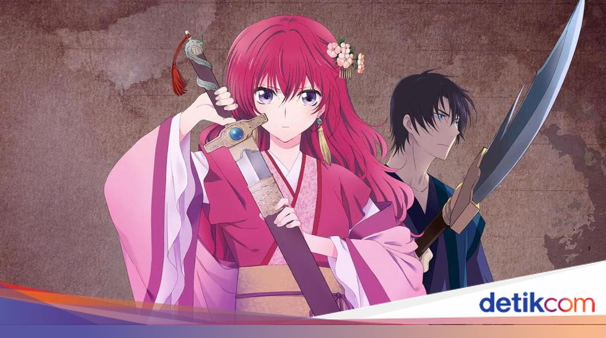 赤髪のヨナと剣を持つハクを描いたアニメのキービジュアル。