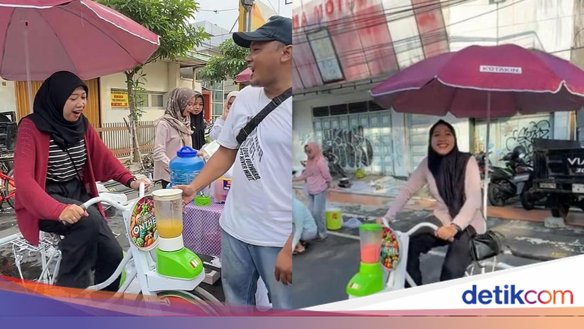 Kreatif! Penjual Ini Tawarkan Segarnya Jus Buah Sambil Gowes Sepeda