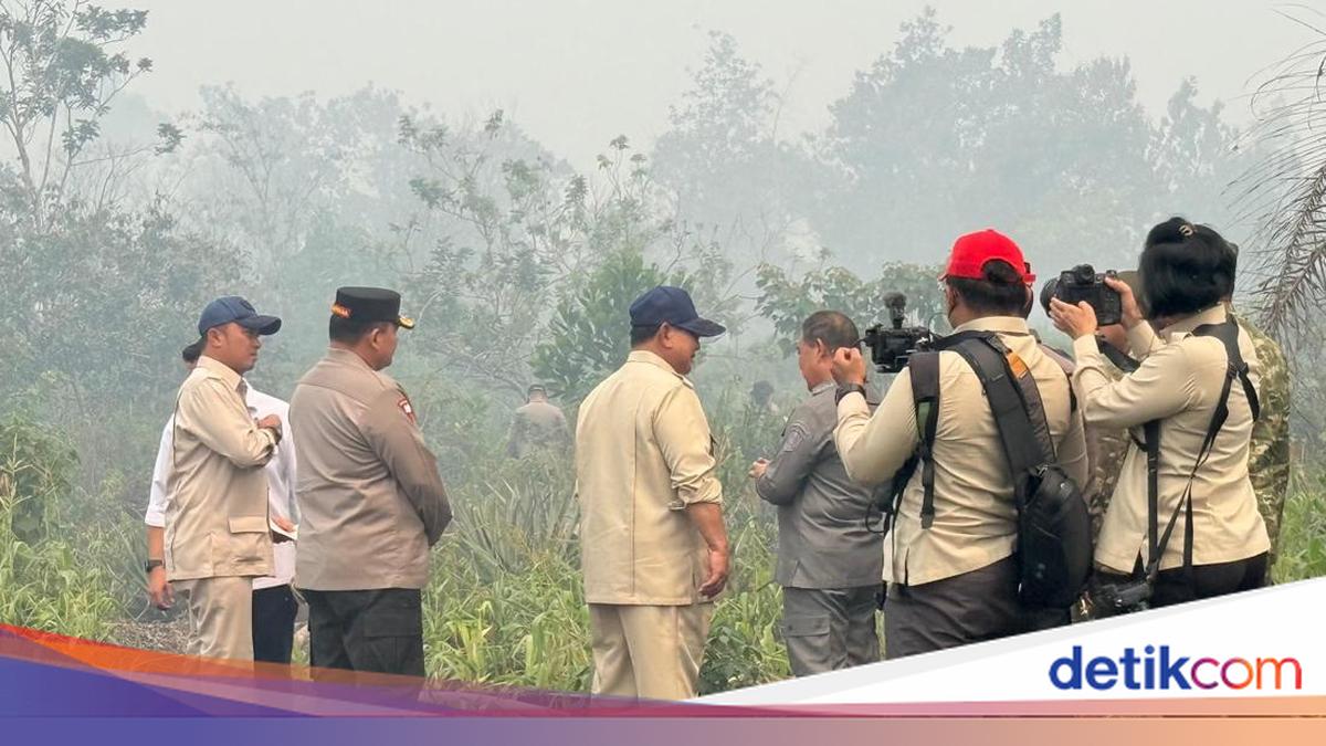 Tak Pakai Masker, Prabowo Tinjau Titik Karhutla di Sungai Raya Kalbar