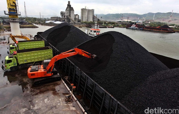 Sejumlah pekerja melakukan bongkar muat batu bara menggunakan alat berat di pelabuhan krakatau bandar samudera, Cigading, Cilegon (8/3/2013). Direktur Jendral Mineral dan Batu Bara Kementerian Energi Sumber Daya Manusia (ESDM), Thamrin Shite mengatakan untuk mengendalikan produksi batu bara, pemerintah menetapkan kuota produksi secara nasional. File/detikFoto.